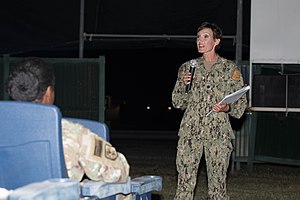 Guantanamo Public Affairs Officer Anne Leanos leads a celebration of International Women's Month, at a screening of 'Hidden Figures' -e.jpg